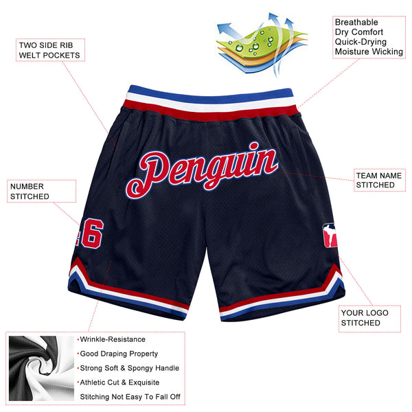 Custom Navy Red-Royal Authentic Throwback Basketball Shorts