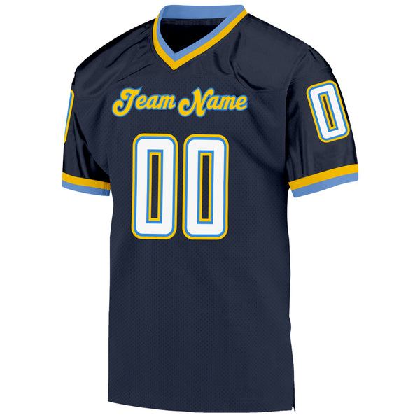 Custom Navy White-Powder Blue Mesh Authentic Throwback Football Jersey