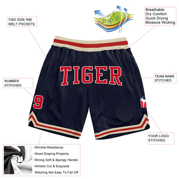 Custom Navy Red-Cream Authentic Throwback Basketball Shorts