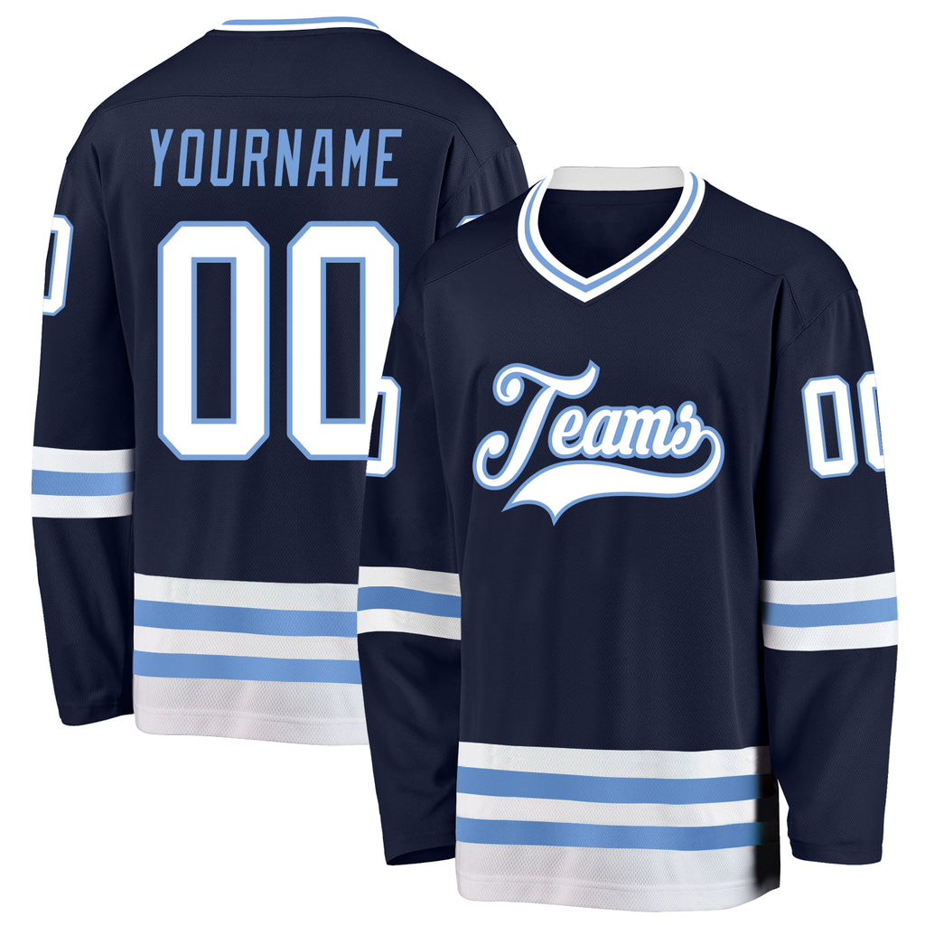 Custom Navy White-Light Blue Hockey Jersey