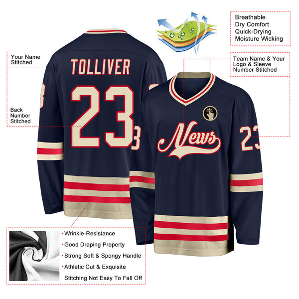 Custom Navy Cream-Red Hockey Jersey