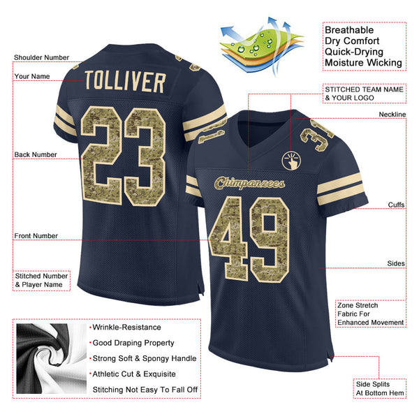 Custom Navy Camo-Cream Mesh Authentic Football Jersey