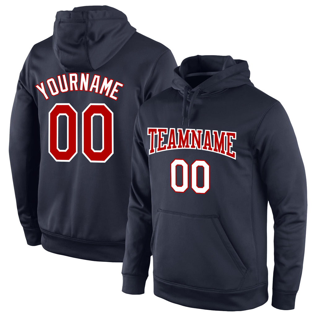 Custom Stitched Navy Red-White Sports Pullover Sweatshirt Hoodie