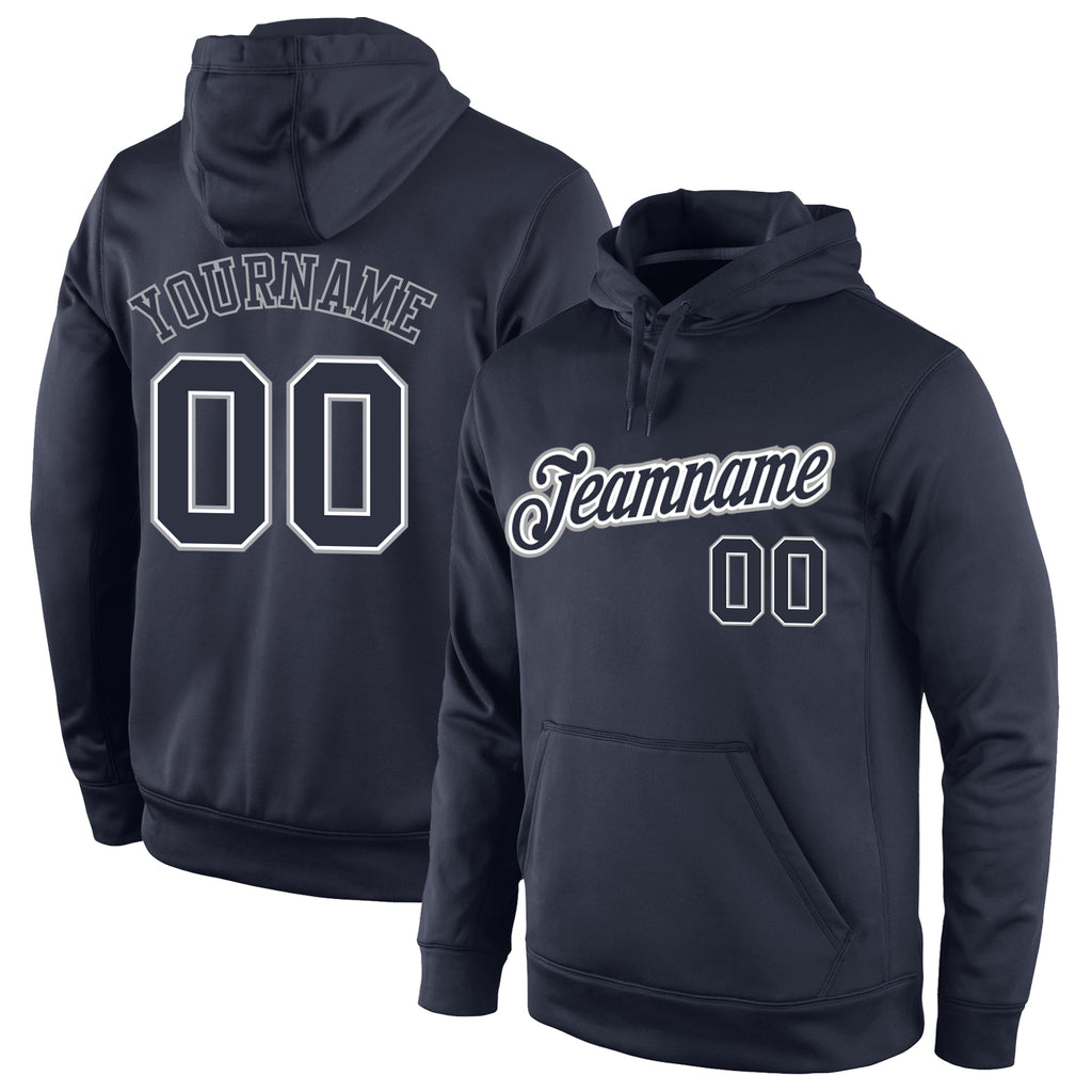 Custom Stitched Navy Navy-Gray Sports Pullover Sweatshirt Hoodie