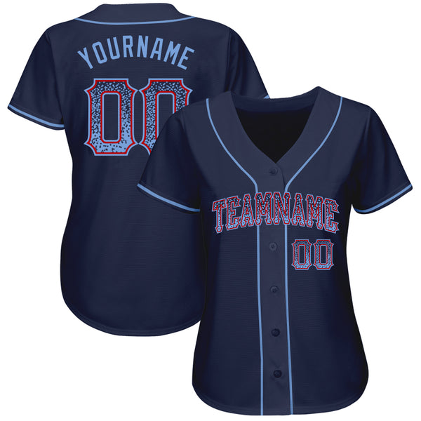 Custom Navy Light Blue-Red Authentic Drift Fashion Baseball Jersey