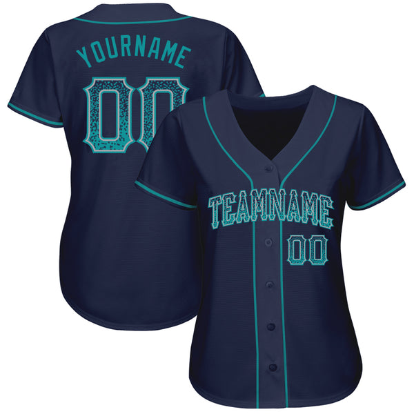 Custom Navy Teal-Gray Authentic Drift Fashion Baseball Jersey