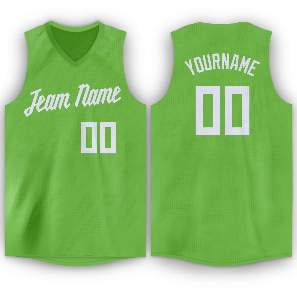 Custom Neon Green White V-Neck Basketball Jersey