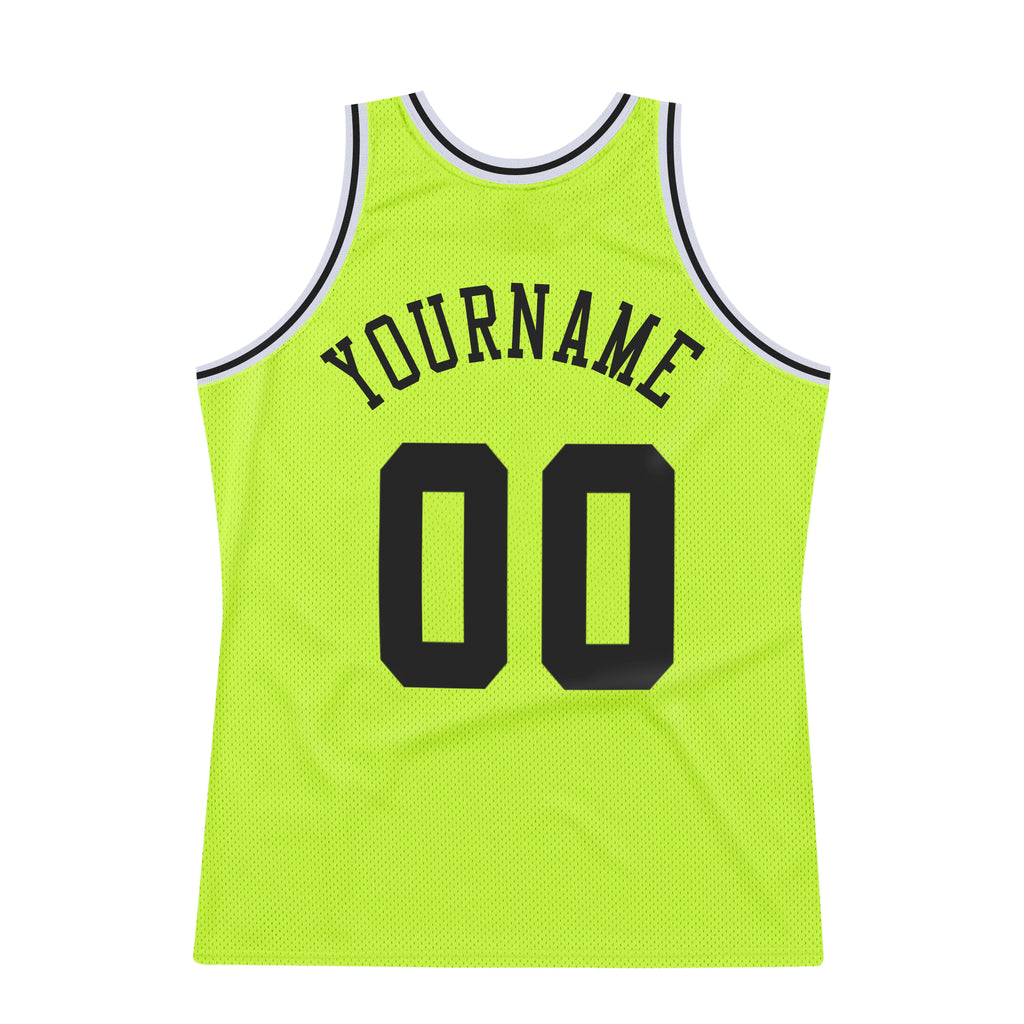 FIITG Custom Basketball Jersey Black Neon Green-White Authentic Throwback Men's Size:3XL