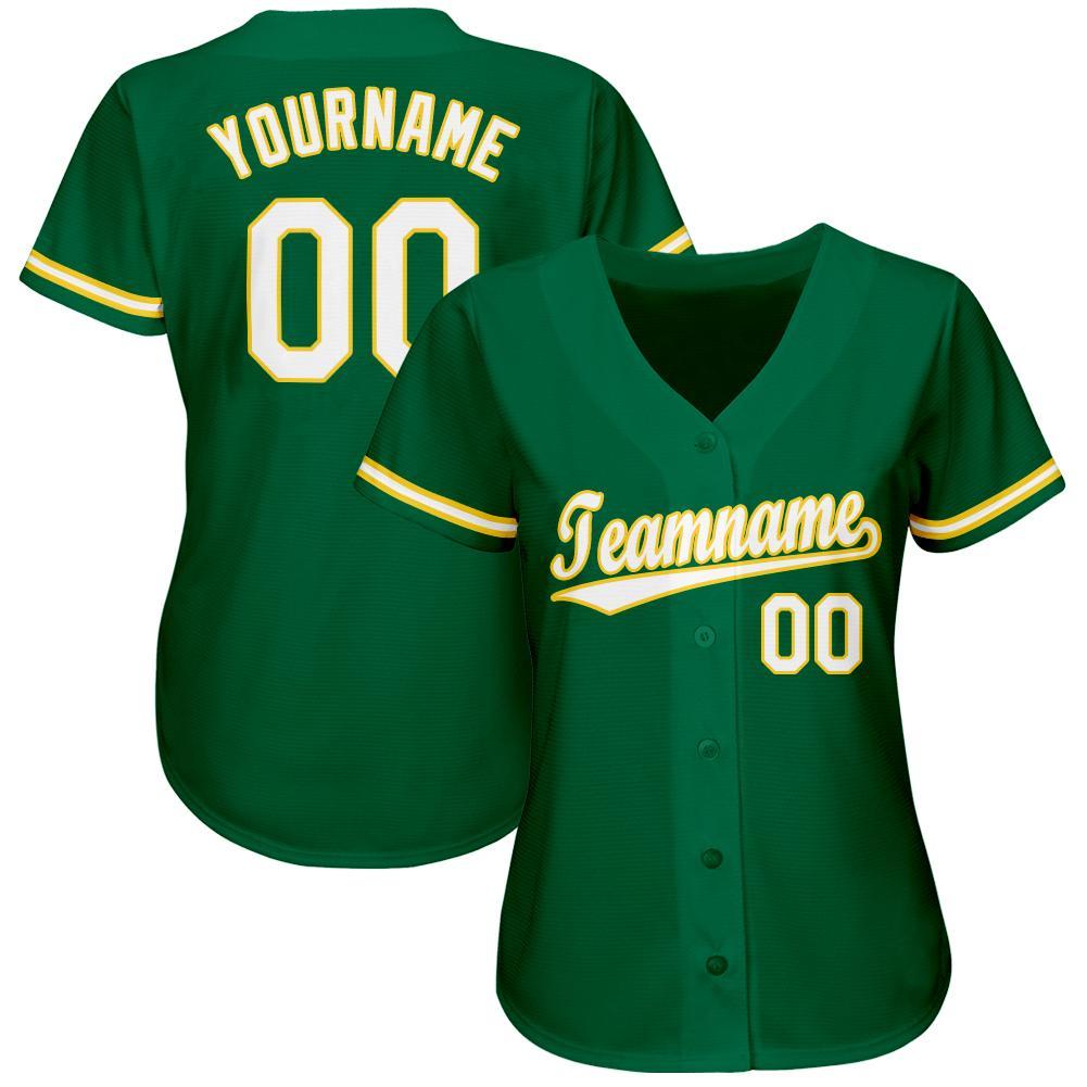 Custom Kelly Green White-Gold Softball Jersey