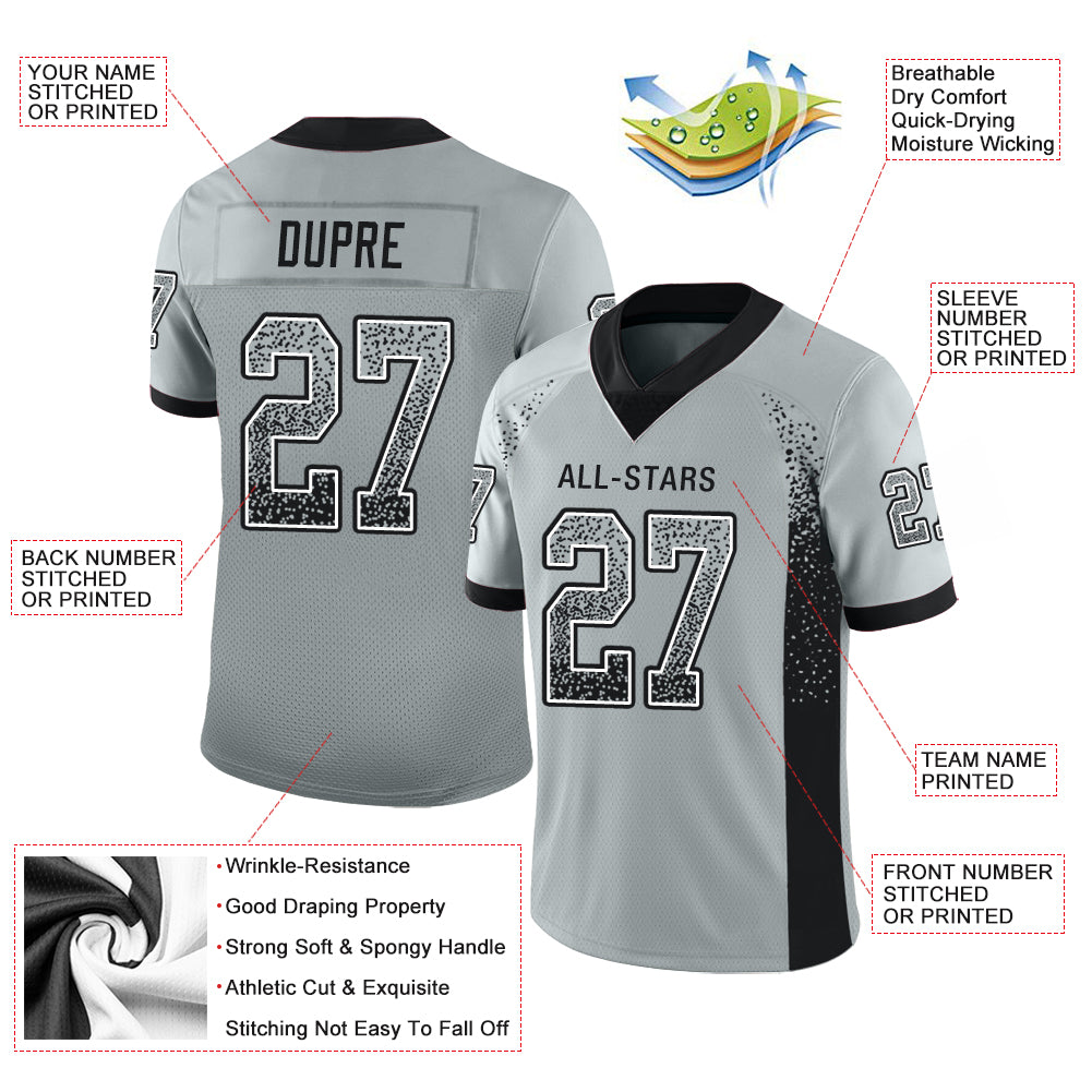 Custom Silver Black-White Drift Fashion Football Jersey