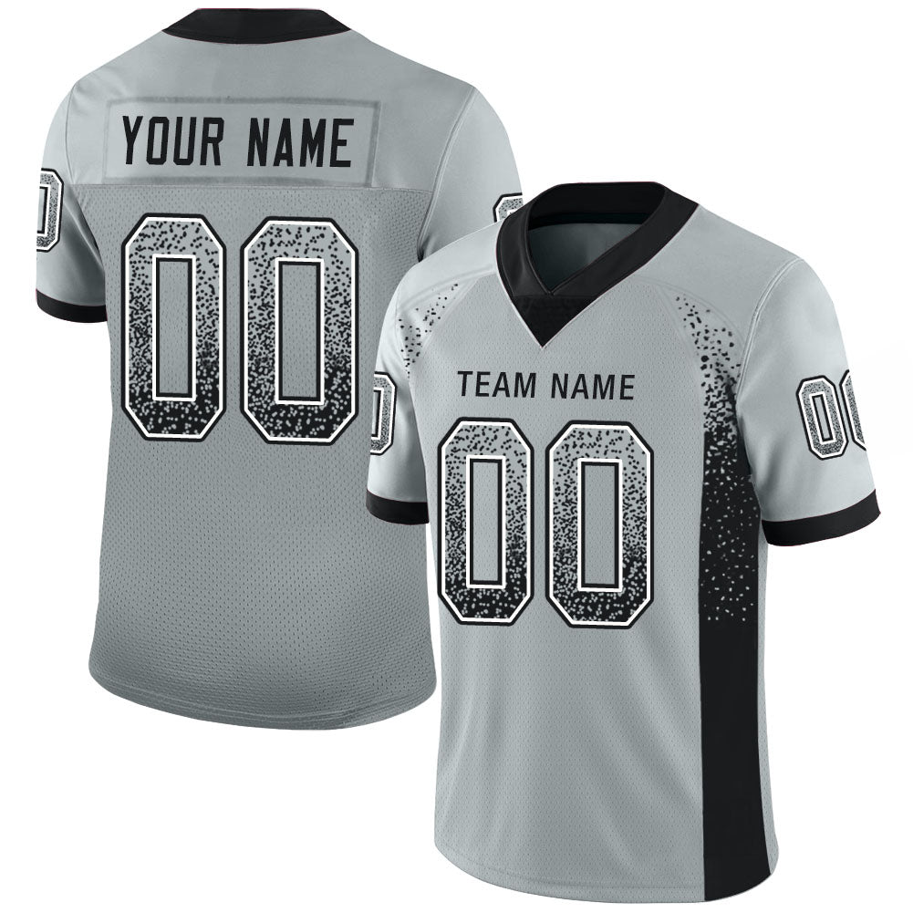 Custom Silver Black-White Drift Fashion Football Jersey