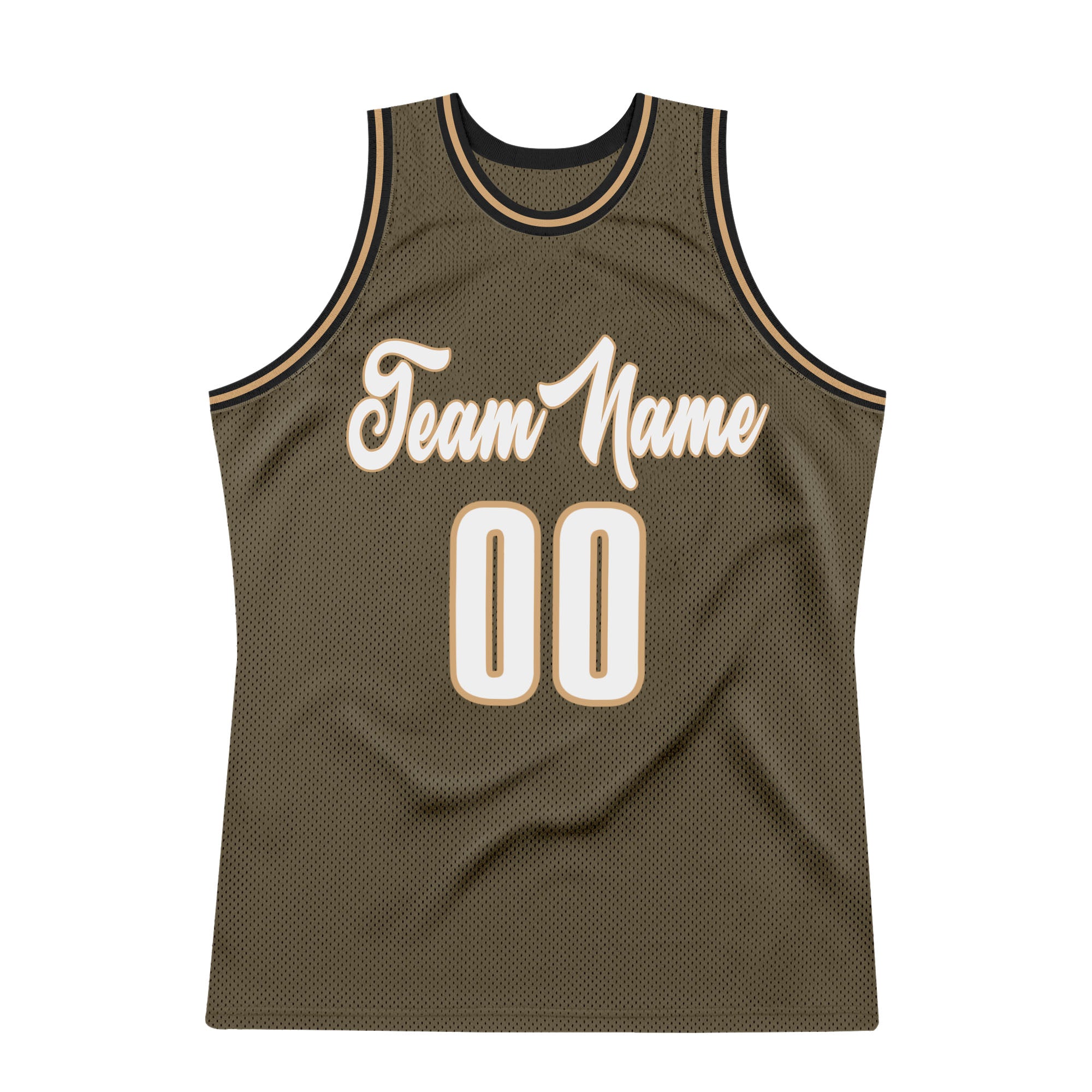 Custom Olive White-Old Gold Authentic Throwback Salute To Service Basketball Jersey