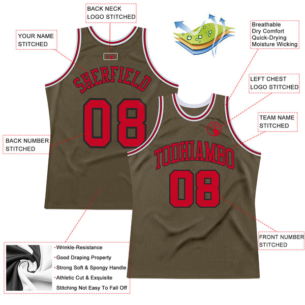 Custom Olive Red-Black Authentic Throwback Salute To Service Basketball Jersey