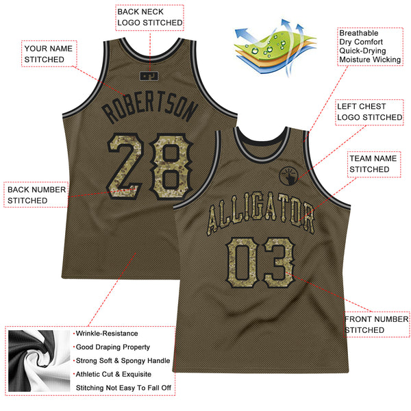 Custom Olive Camo-Black Authentic Throwback Salute To Service Basketball Jersey