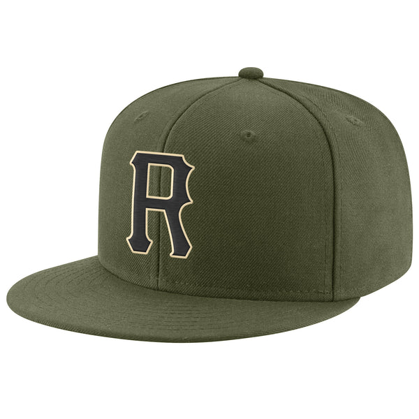 Custom Olive Black-Cream Stitched Adjustable Snapback Salute To Service Hat