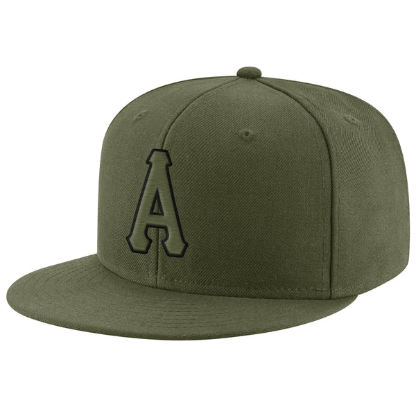 Custom Olive Olive-Black Stitched Adjustable Snapback Hat