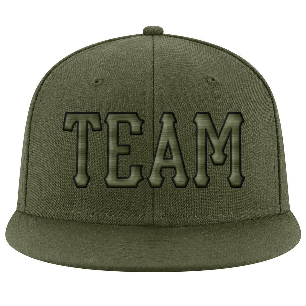 Custom Olive Olive-Black Stitched Adjustable Snapback Hat