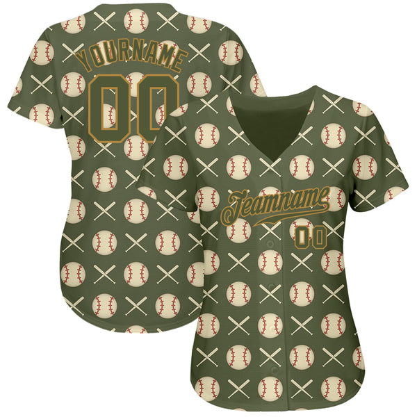 Custom Olive Olive-Old Gold 3D Pattern Design Authentic Salute To Service Baseball Jersey