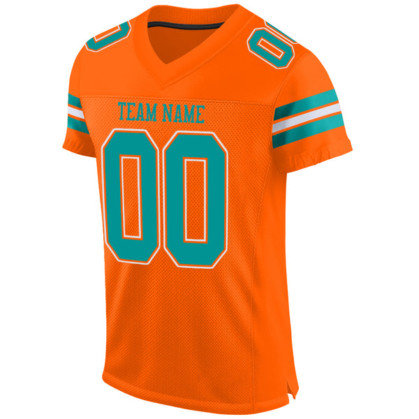 Custom Orange Aqua-White Mesh Authentic Football Jersey