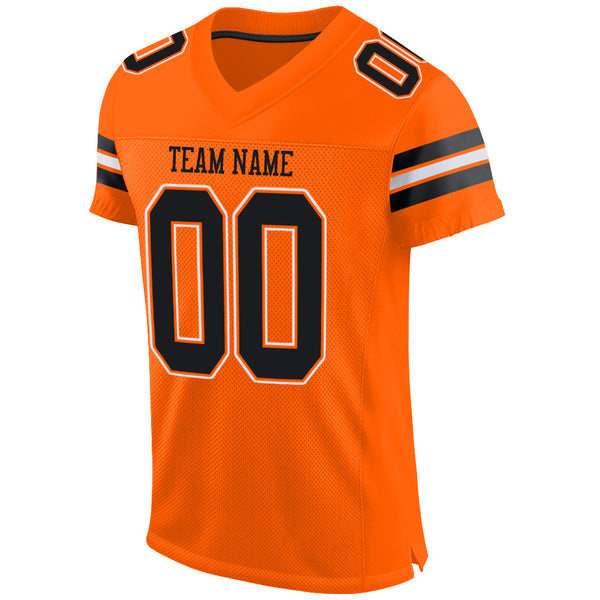 Custom Orange Black-White Mesh Authentic Football Jersey