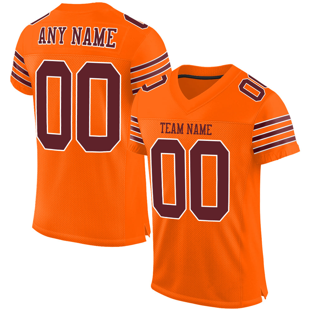 Custom Orange Burgundy-White Mesh Authentic Football Jersey