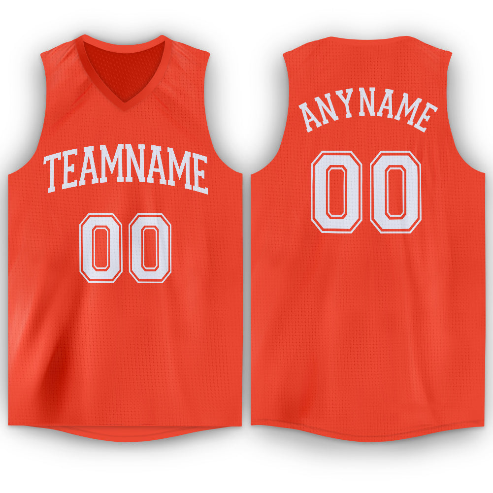 Custom Orange White V-Neck Basketball Jersey