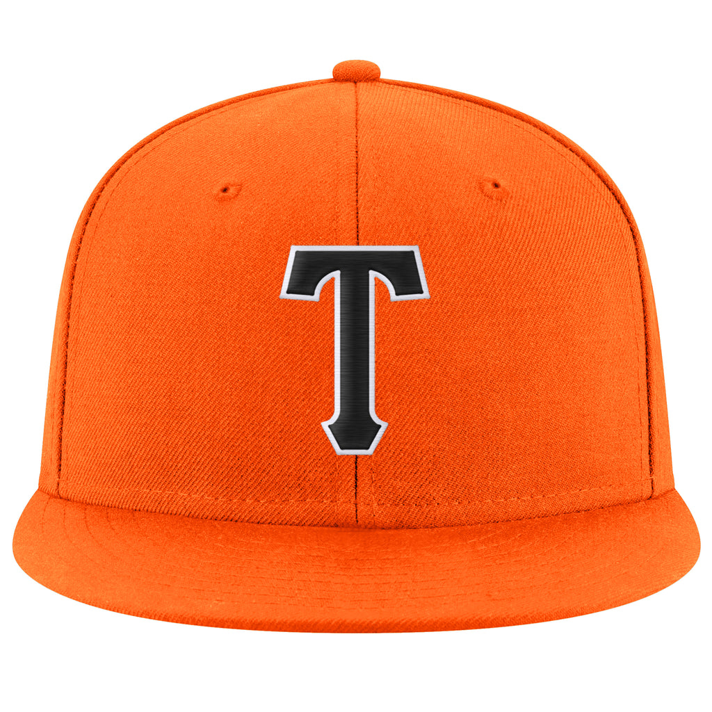 Custom Orange Black-White Stitched Adjustable Snapback Hat