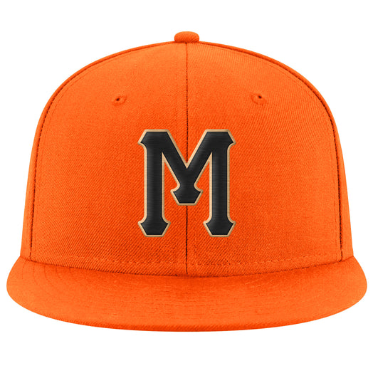 Custom Orange Black-Old Gold Stitched Adjustable Snapback Hat