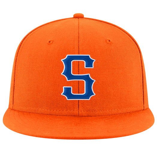 Custom Orange Royal-White Stitched Adjustable Snapback Hat