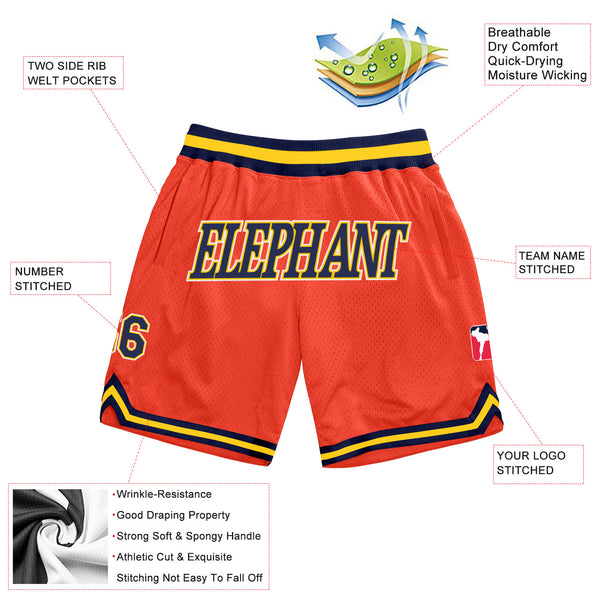 Custom Orange Navy-Gold Authentic Throwback Basketball Shorts