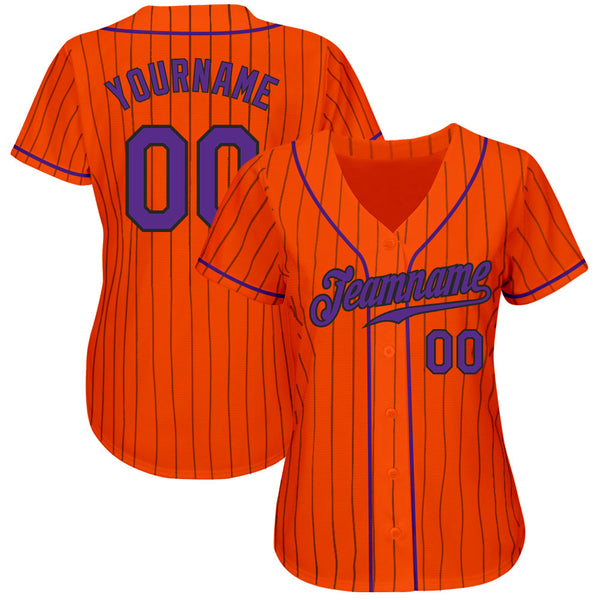 Custom Orange Black Pinstripe Purple-Black Authentic Baseball Jersey