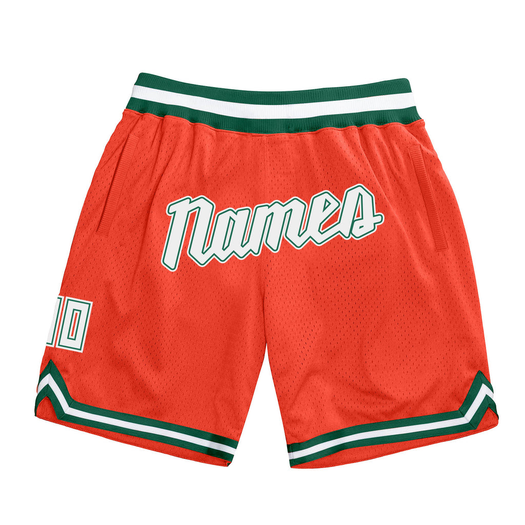 Custom Orange White-Hunter Green Authentic Throwback Basketball Shorts