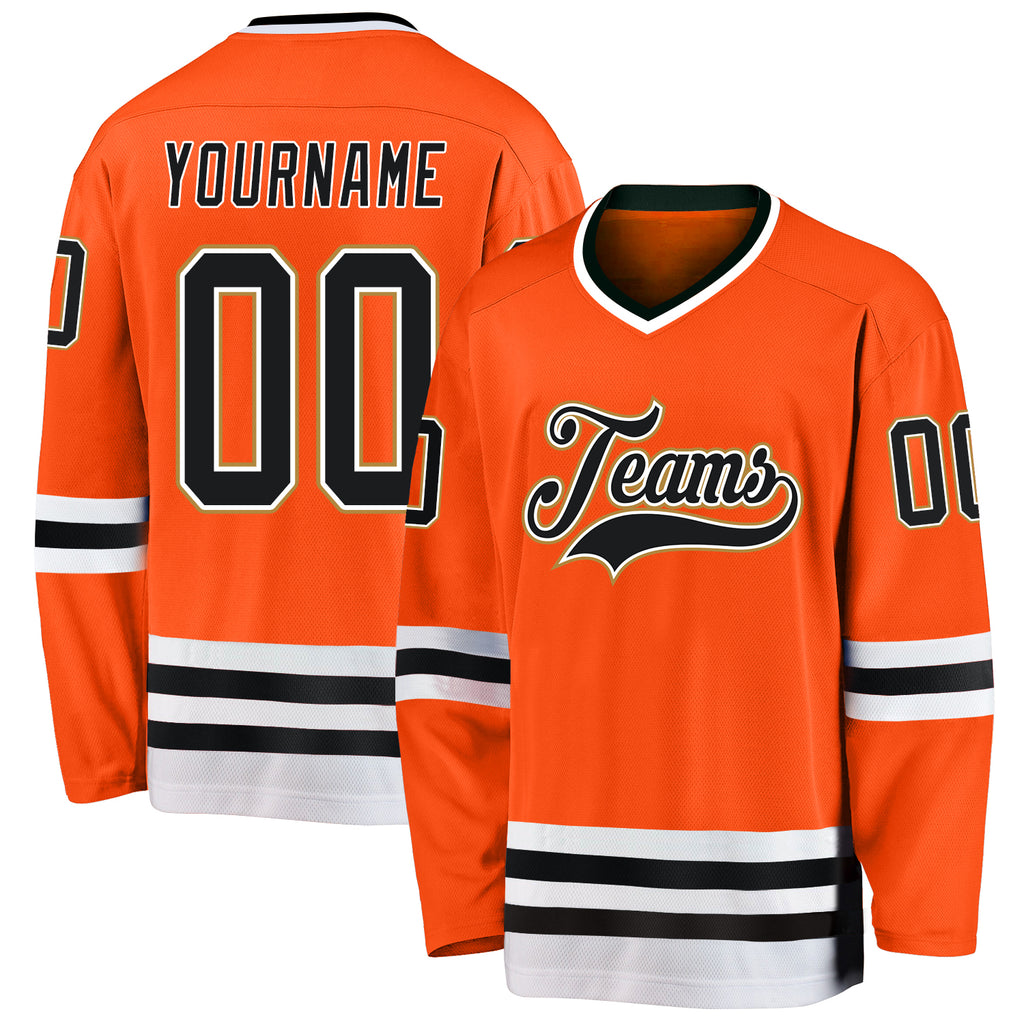 Custom Orange Black-Old Gold Hockey Jersey