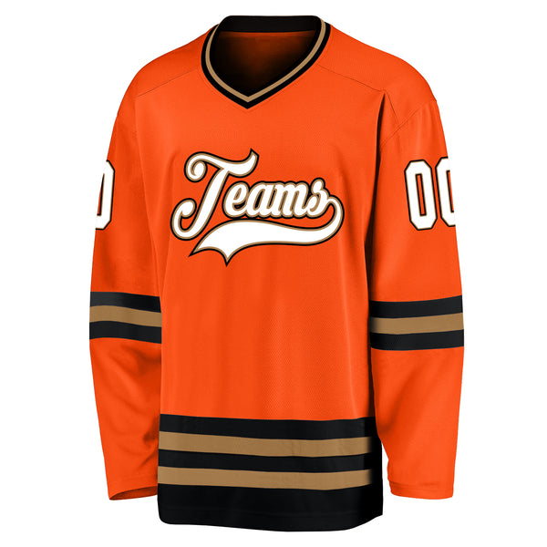 Custom Orange White-Black Hockey Jersey