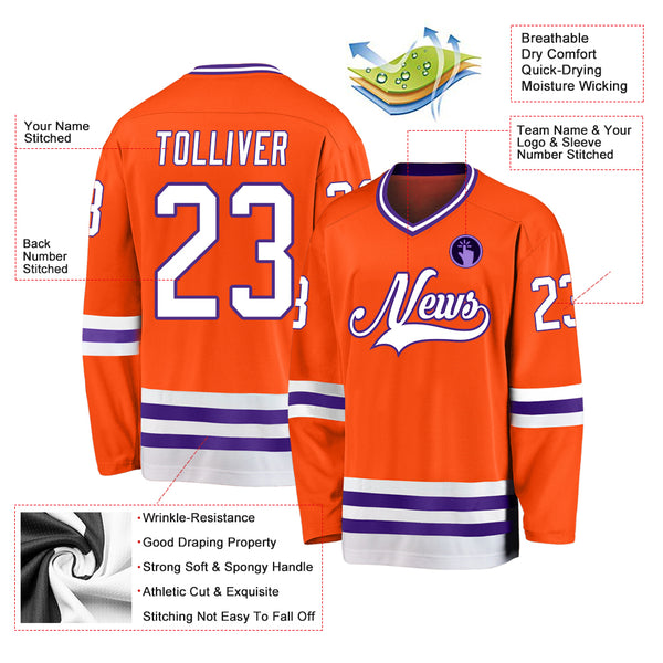 Custom Orange White-Purple Hockey Jersey