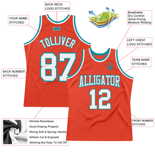 Custom Orange White-Teal Authentic Throwback Basketball Jersey