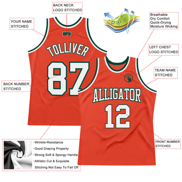 Custom Orange White-Green Authentic Throwback Basketball Jersey