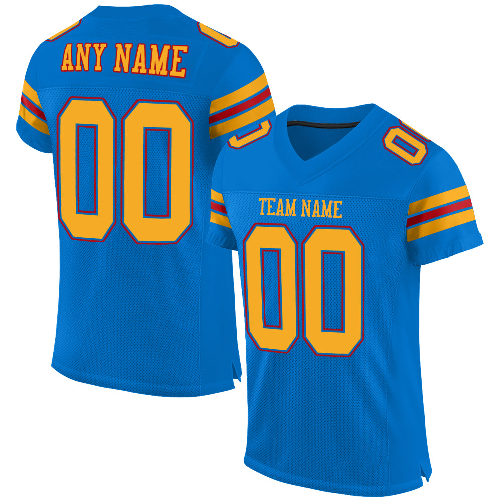 Custom Panther Blue Gold-Red Mesh Authentic Football Jersey