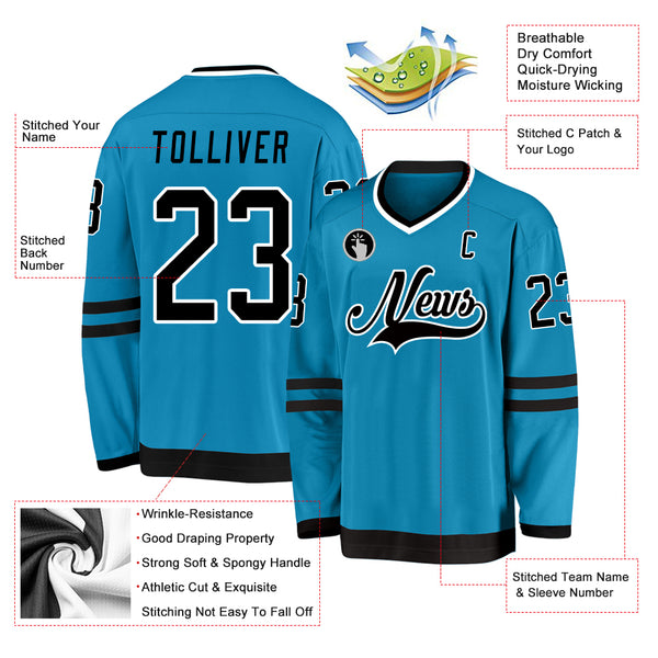 Custom Panther Blue Black-White Hockey Jersey