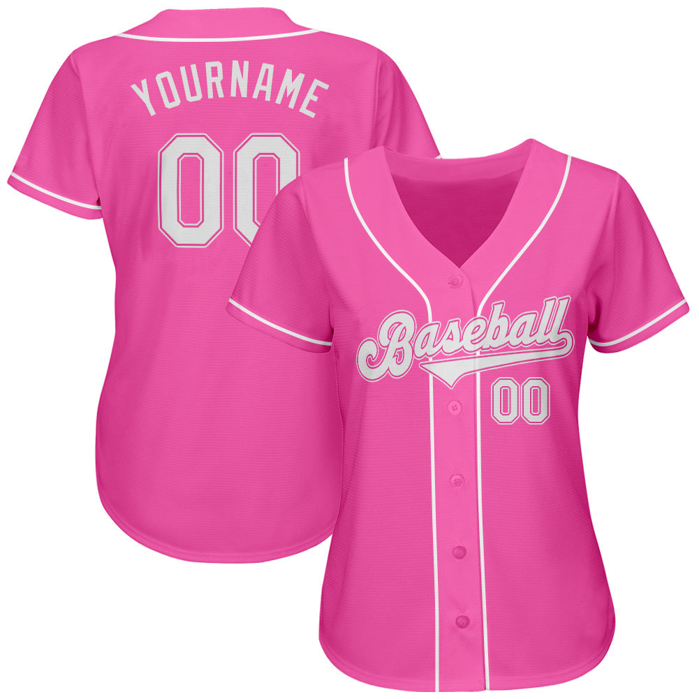 Custom Pink White Authentic Softball Jersey