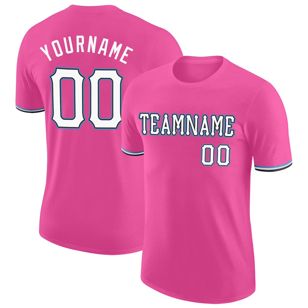 Custom Pink White-Light Blue Performance T-Shirt