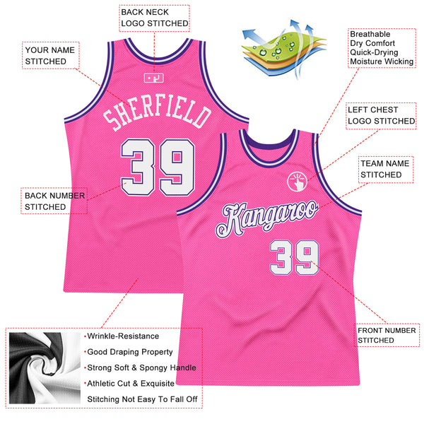 Custom Pink White-Purple Authentic Throwback Basketball Jersey