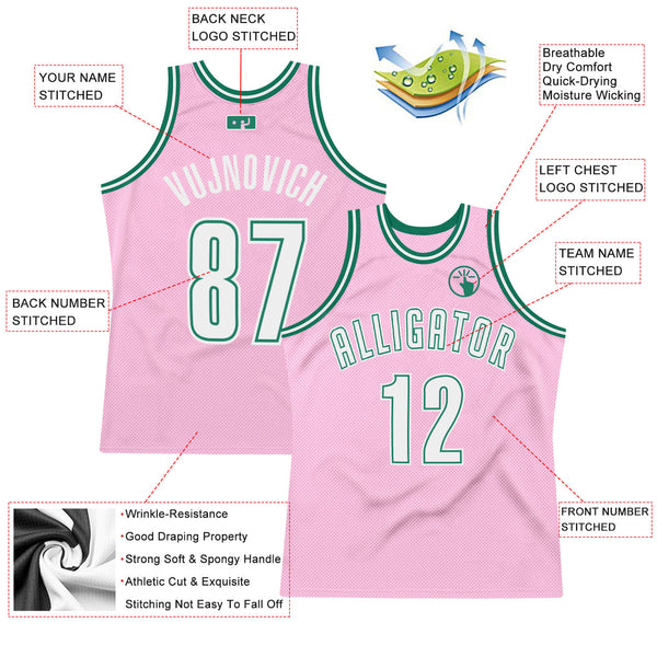 Custom Light Pink White-Kelly Green Authentic Throwback Basketball Jersey