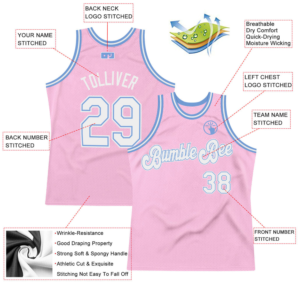 FIITG Custom Basketball Jersey Light Pink White-Light Blue Authentic Throwback