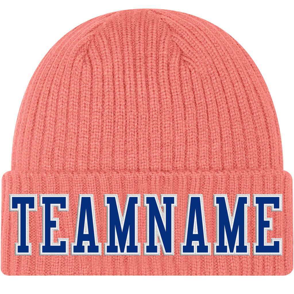 Custom Pink Royal-White Stitched Cuffed Knit Hat