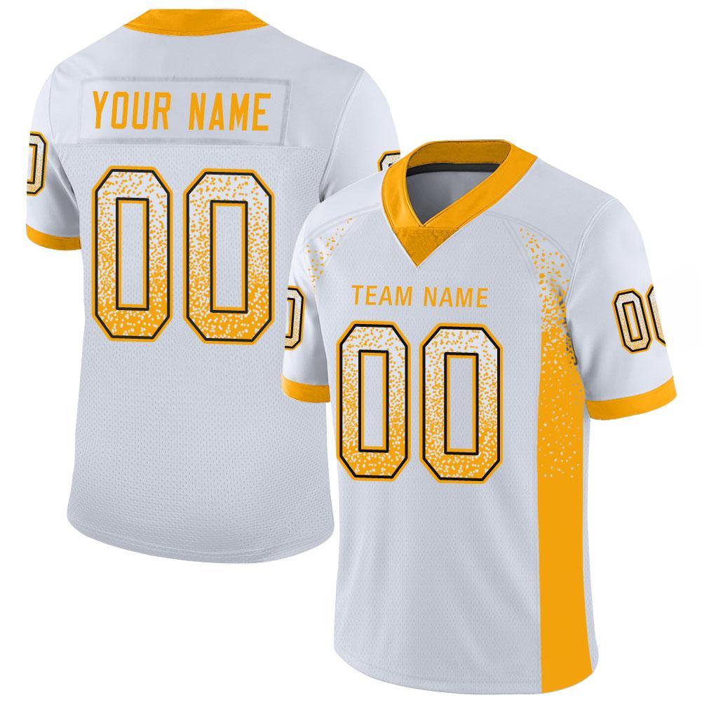 Custom White Gold-Black Drift Fashion Football Jersey