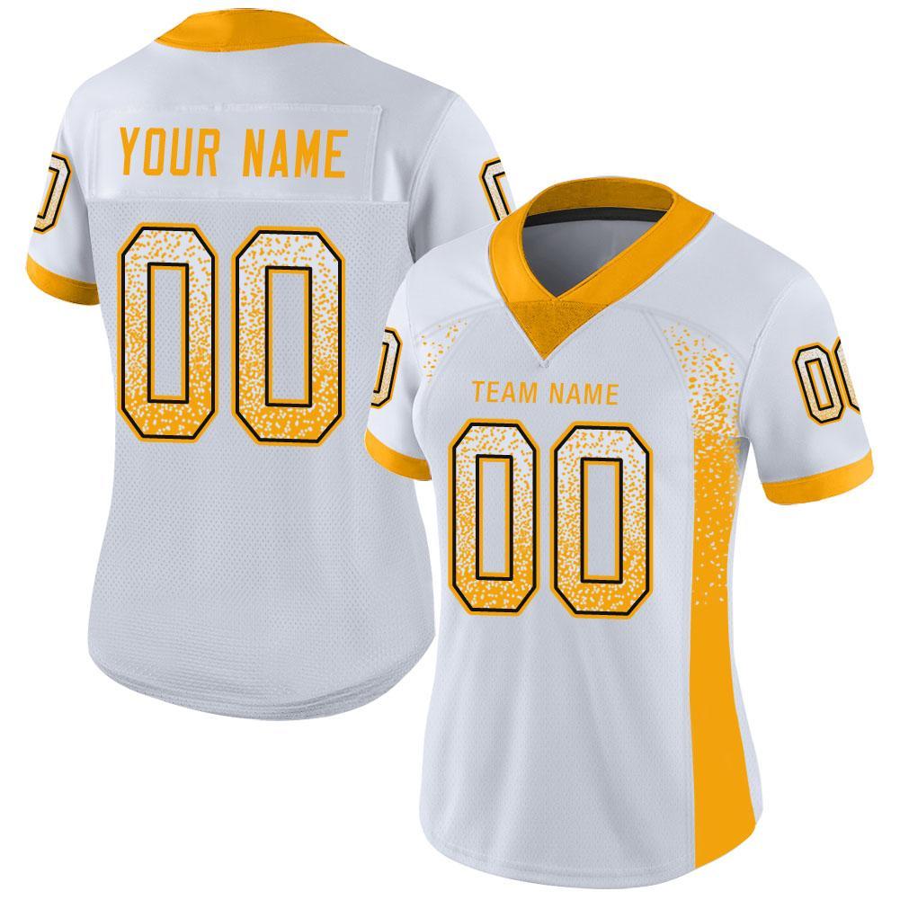 Custom White Gold-Black Drift Fashion Football Jersey