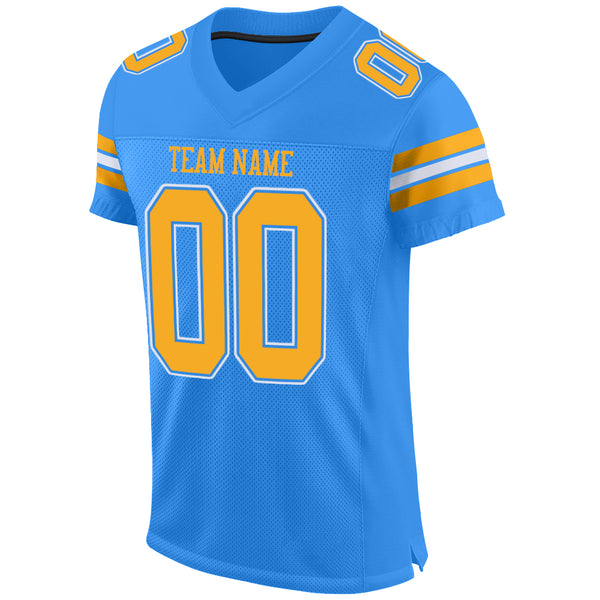 Custom Powder Blue Gold-White Mesh Authentic Football Jersey