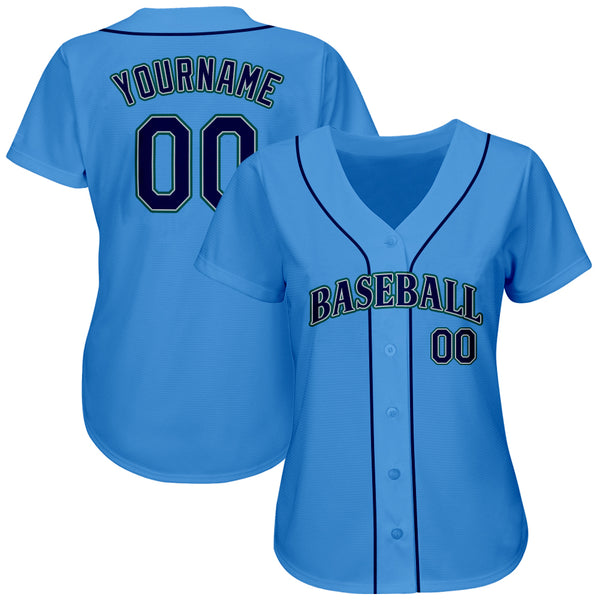 Custom Powder Blue Navy-Teal Authentic Baseball Jersey