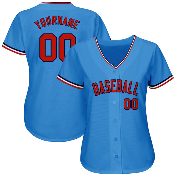 Custom Powder Blue Red-Navy Authentic Baseball Jersey